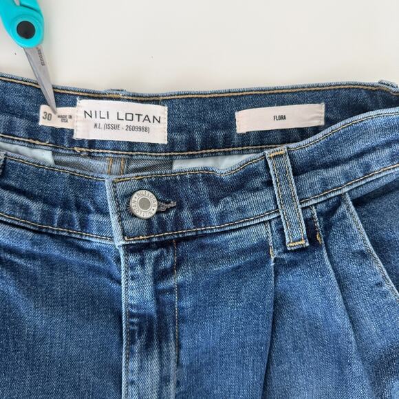 Nili Lotan Floran Jeans Womens 30 Wide Leg Pleated High Rise Flare Denim Trouser - Picture 5 of 11